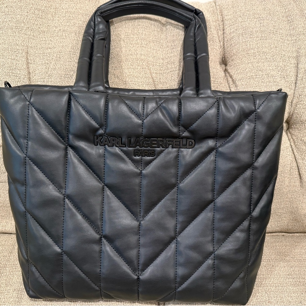Karl Lagerfeld Black Quilted Tote with Diamond Pattern